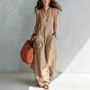 Women's Sleeveless Deep V Neck Loose Wide Leg Jumpsuit Solid Pocket Maxi Jumpsuit Casual Vacation Romper