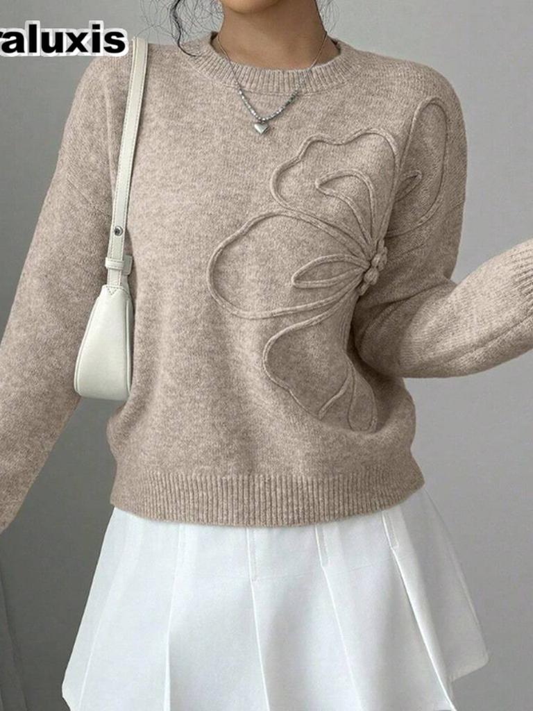 Women's Autumn Winter Fashion Elegant Casual Floral Crewneck Knit Sweater