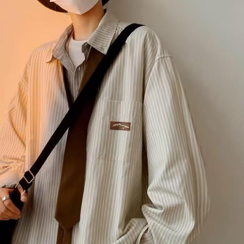 

Полосатая рубашка, мужская, с длинным рукавом, весенняя, приталенная, повседневная куртка, высококачественная и прочная, свободная и удобная, повседневная верхняя одежда. M