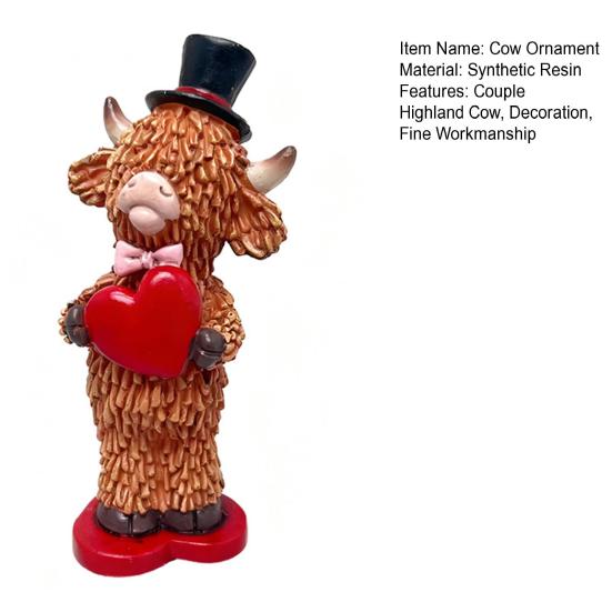 Valentine's Day Couple Highland Cow Figurine Holding Rose Love Heart Highland Cattle Resin Statue Wedding Decoration Romantic Gift