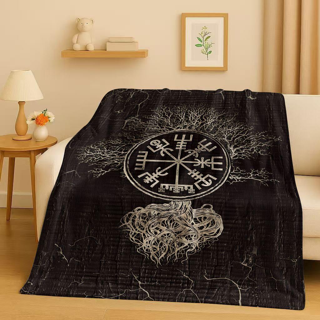 Retro Kleurrijke Levensboom Yggdrasil Keltisch Runen Flanellen Deken, Ultra Zachte Pluche Plaid voor Huis Slaapkamer Bed Bank Cover Kinderen