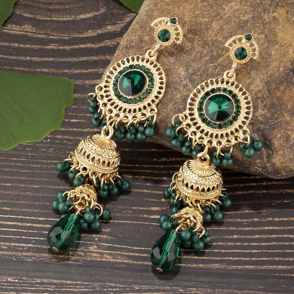 Zinc Zinc Alloy Bell Tassel Earrings Luxury Ethnic Style Ear Studs Rhinestone Pearls Ear Drop Holiday