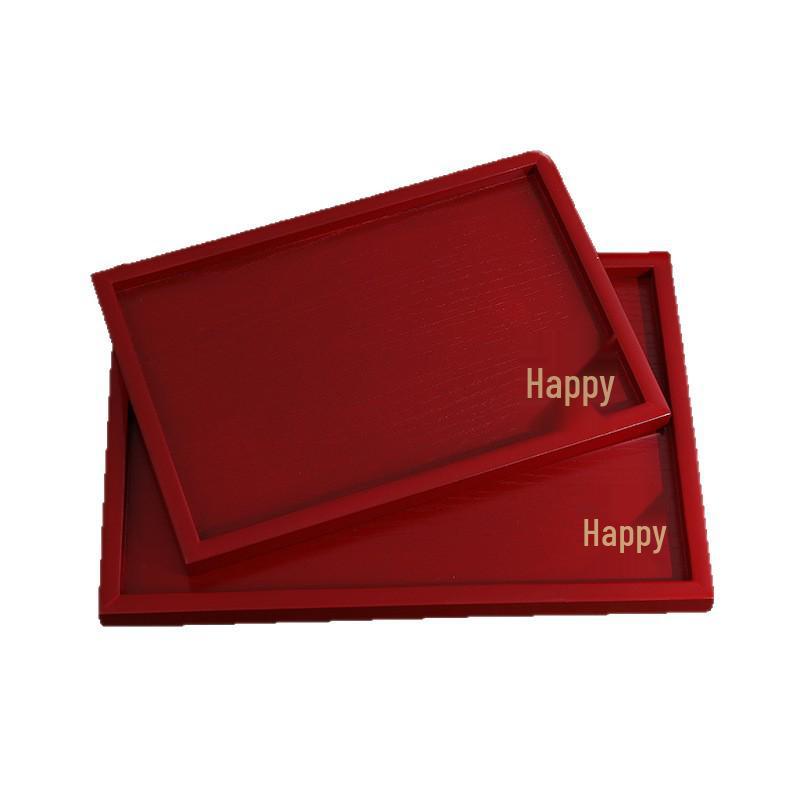Solid Wood Wedding Tray Set for Fruit, Candy, & Tea Ceremony - Red Engagement Celebration Plate