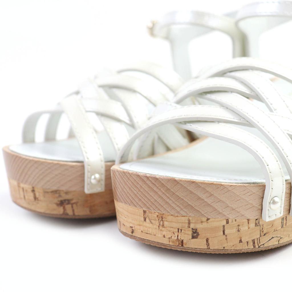 CHANEL Sandals COCO Mark Ankle with Strap in Patent Leather Ivory 36 18C G33537 Used