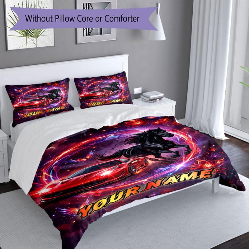 3PC Custom Name Speed, Fire, Freedom, Fantasy, Racing, Night Bedding Set Duvet Cover Closure Includes 1 Duvet Cover & 2 Pillowcases for Bedroom