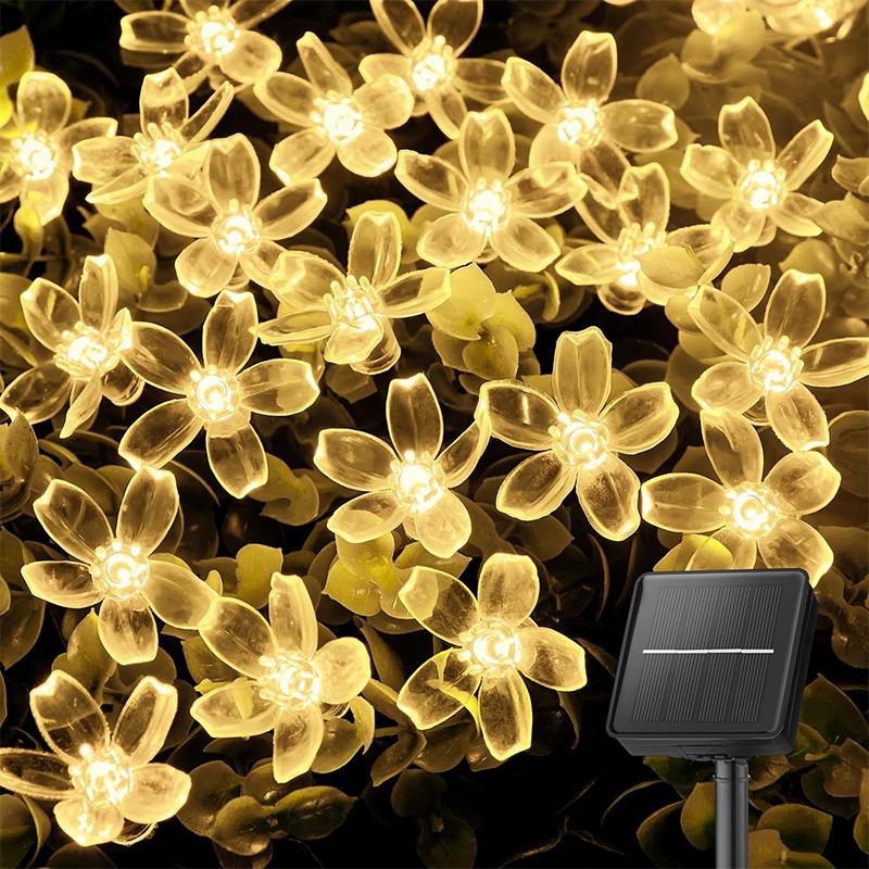 Warm white petal light cherry blossom light waterproof solar LED string light, garden decoration outdoor light wedding Christmas party