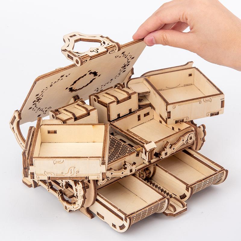 3D Wooden DIY Antique Jewelry Box Craft Gift for Kids - Movable Assembly Toy