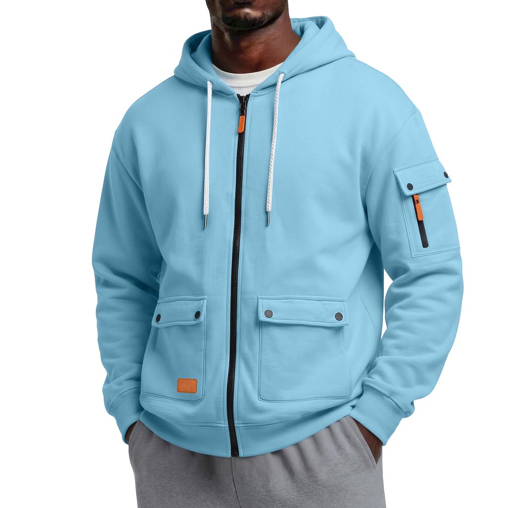 Men's Color Hooded Long Sleeve Casual Jacket for Everyday Wear