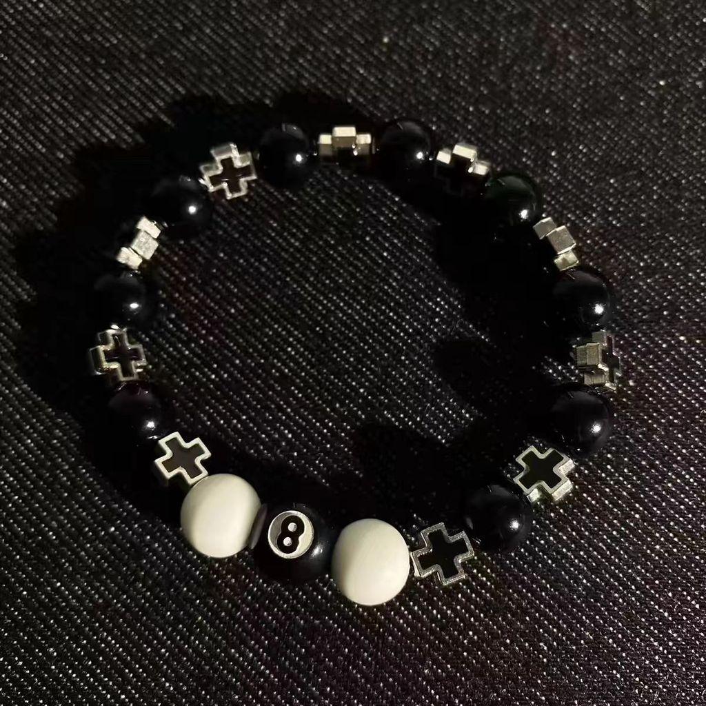 Schwarzes Achterball Geometrisches Metallknopf Armband Für Paare Und Männer