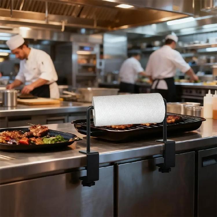 Adjustable Clamp On Paper Roll Rack Metal Roll Storage for 1.8 Inch Tabletops Holds 7 Inch Rolls Metal Construction