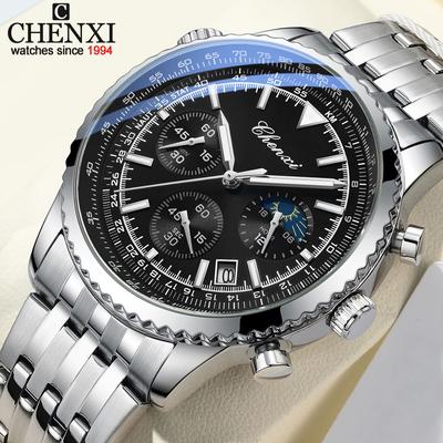 Fashion New Men's Quartz Watch Multifunctional Chronograph Stainless Steel Strap Waterproof Sports Watches for Man Gifts