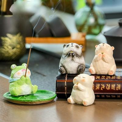 Cute Crafts Resin Frog Panda Incense Insertion Handicraft Incense Burner Cartoon Animal Decoration Fragrance Holder Office