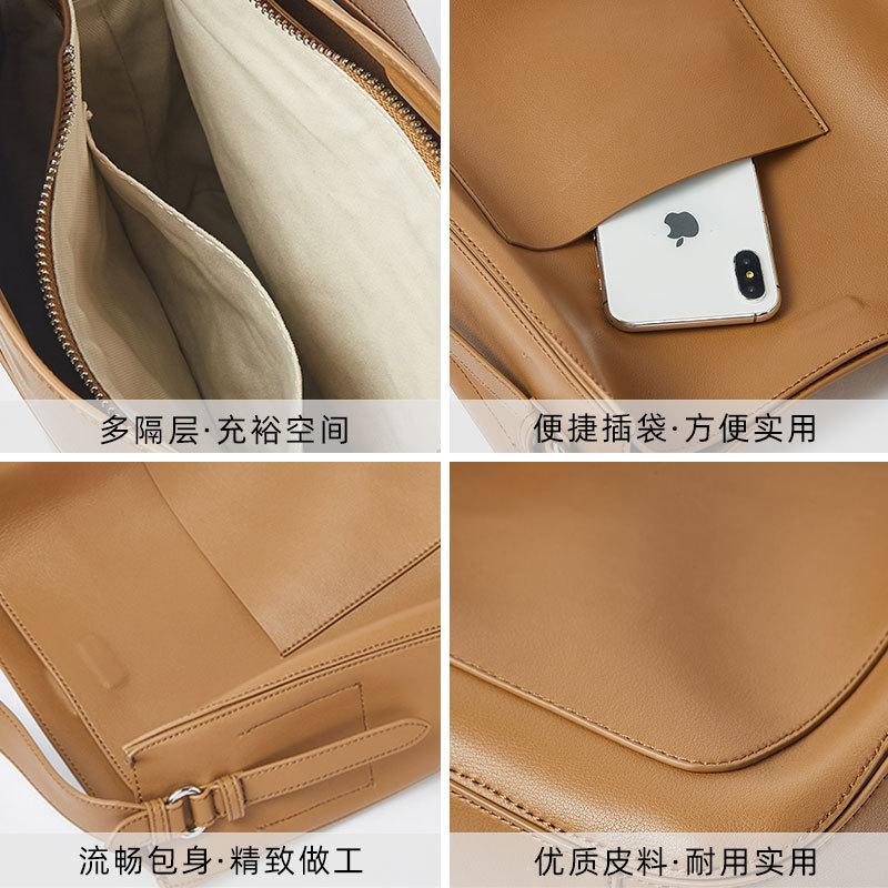 2025 New Leather Women's Bag Casual Shoulder Messenger Bag Women's Retro Bucket Bag Niche Design Commuter Tote Bag