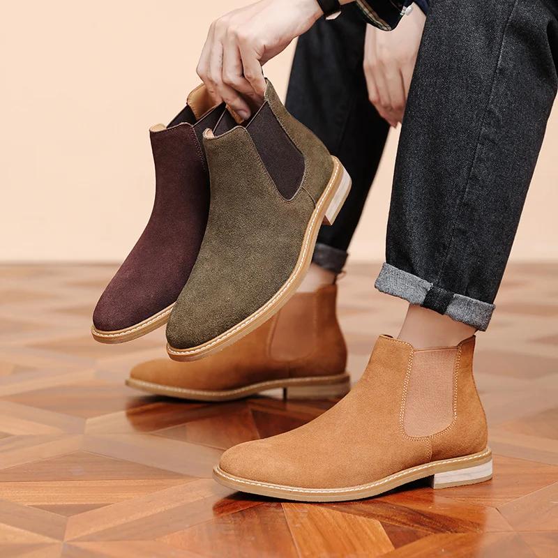 Fashion Golden Sapling Men Chelsea Boots Winter Concise Suede Leather Ankle Boot Work Shoes Formal Business Party Male Botas Big Size