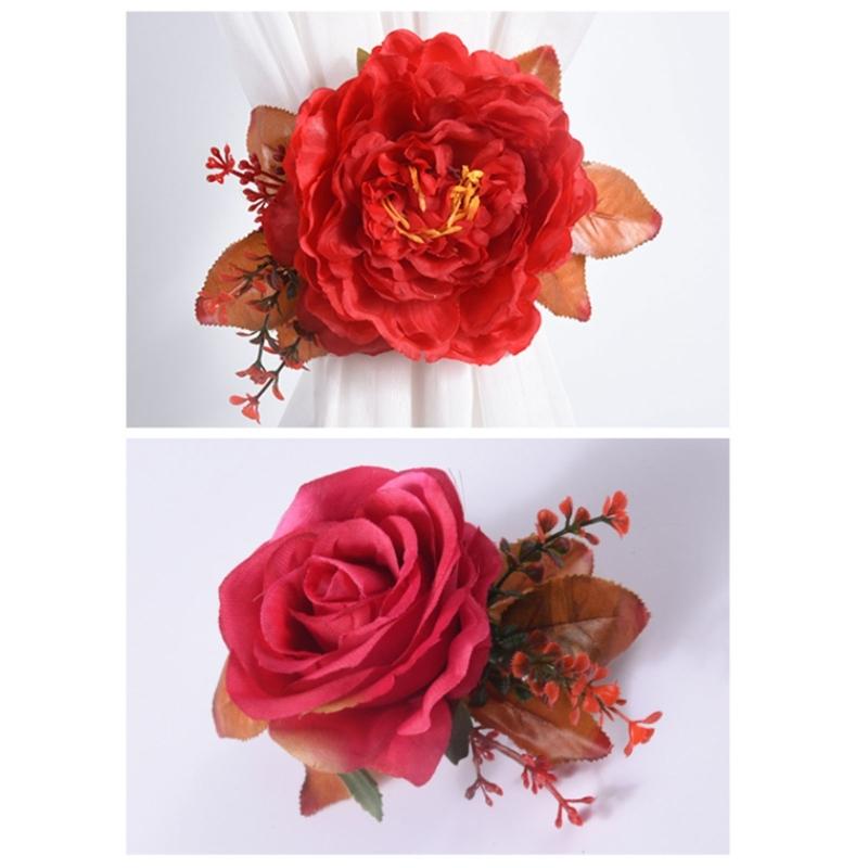 Cloth Flower Curtain Tie Backs Rose Curtain Tieback Clip Decorative Rope Holdbacks Window Buckle for Window Decoration