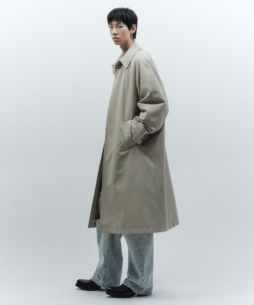 Insilence Pigment Washed Balmacaan Coat Grey Beige