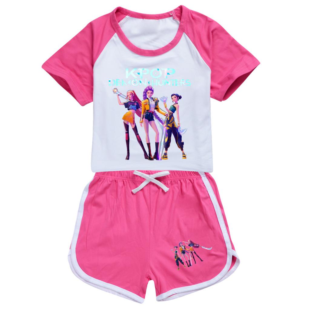 4993 Kids Girls POP Rumi Zoey Mira Print T-shirt Shorts Sport Tracksuit Clothes Set