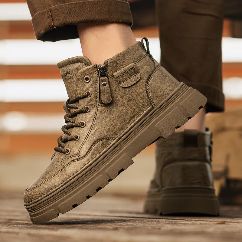 Martin boots new winter British style retro mid-top leather lace-up thick-soled heightening waterproof boots 39 [standard athletic fit]