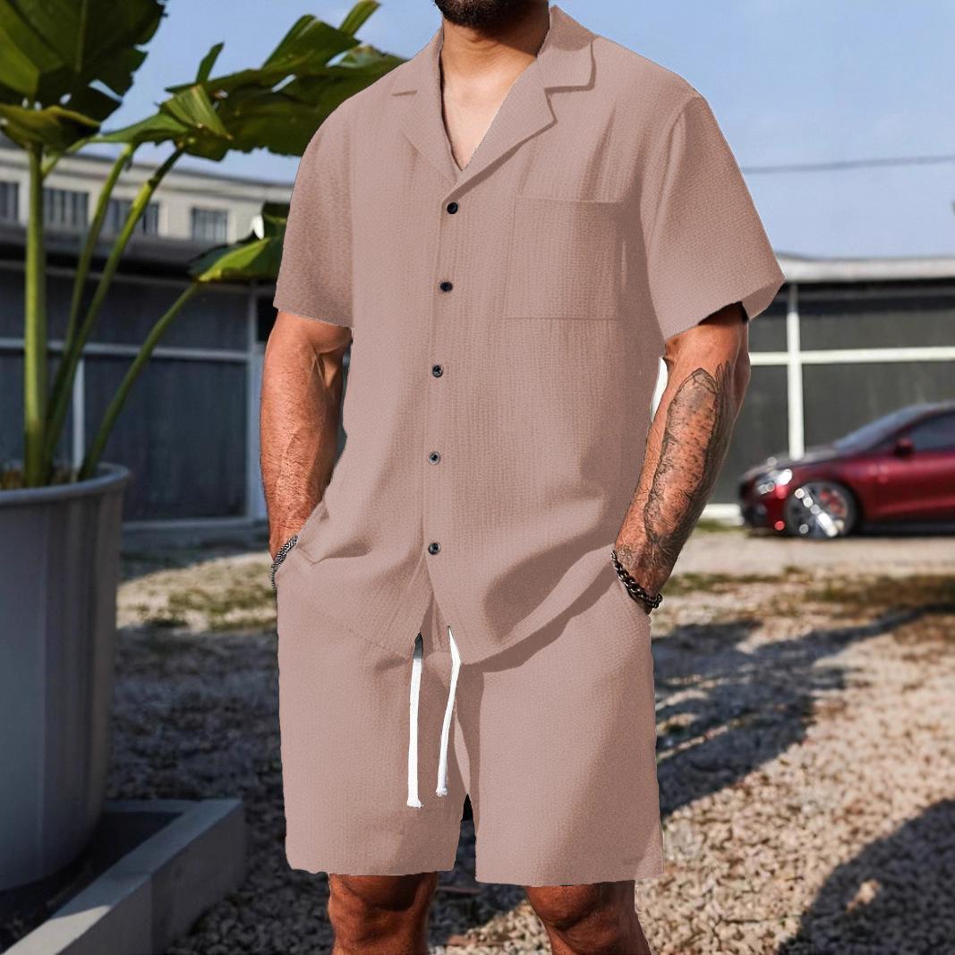 

Летняя Новинка Мужское Поло Повседневное Свободное С Коротким Рукавом Шорты Однотонный Спортивный Костюм Для Мужчин XXXL коричный