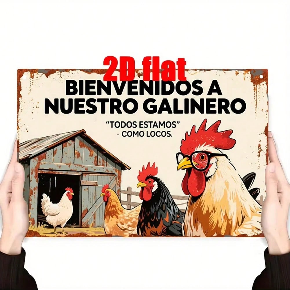 

Spanish Chicken House Metal Sign 2D Farm Wall Art for Home Decor Garden Ranch Gift 20x30cm（7.8x11.8inch）