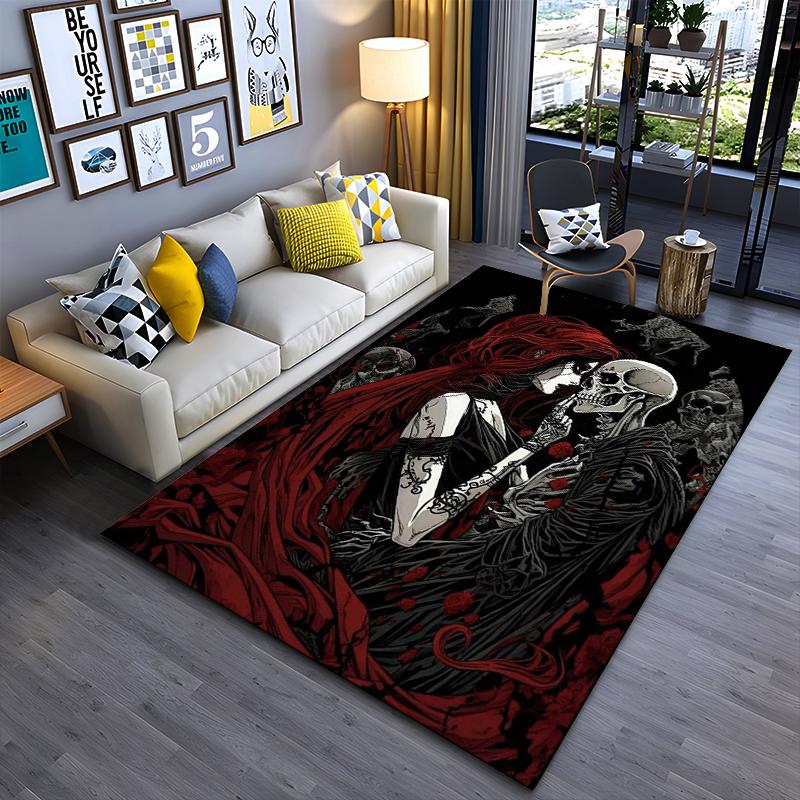 Gothic Romance Skeleton Art Rug Non-slip rug suitable for living room and bedroom sofas.
