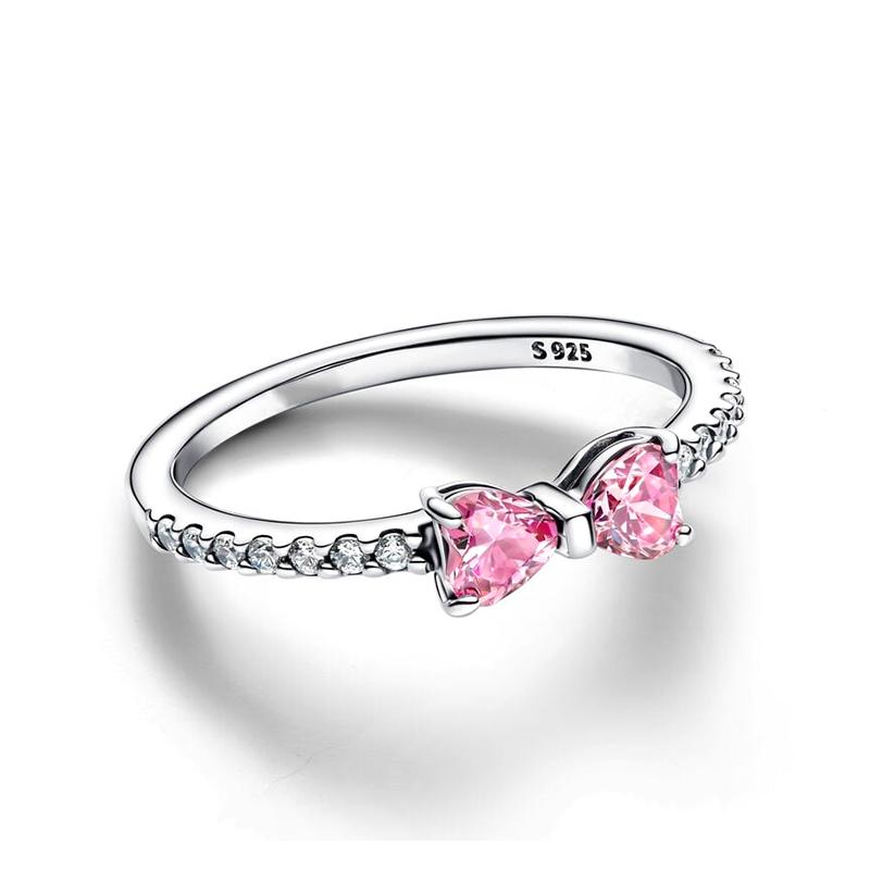 

2025 Новинка Срібло 925 проби Блискучі кільця-кросовери з бантом Жіночі Розкішні DIY Ювелірні вироби Кільце Троянда в розквіті Подарунки для вечірки, фестивалю 6