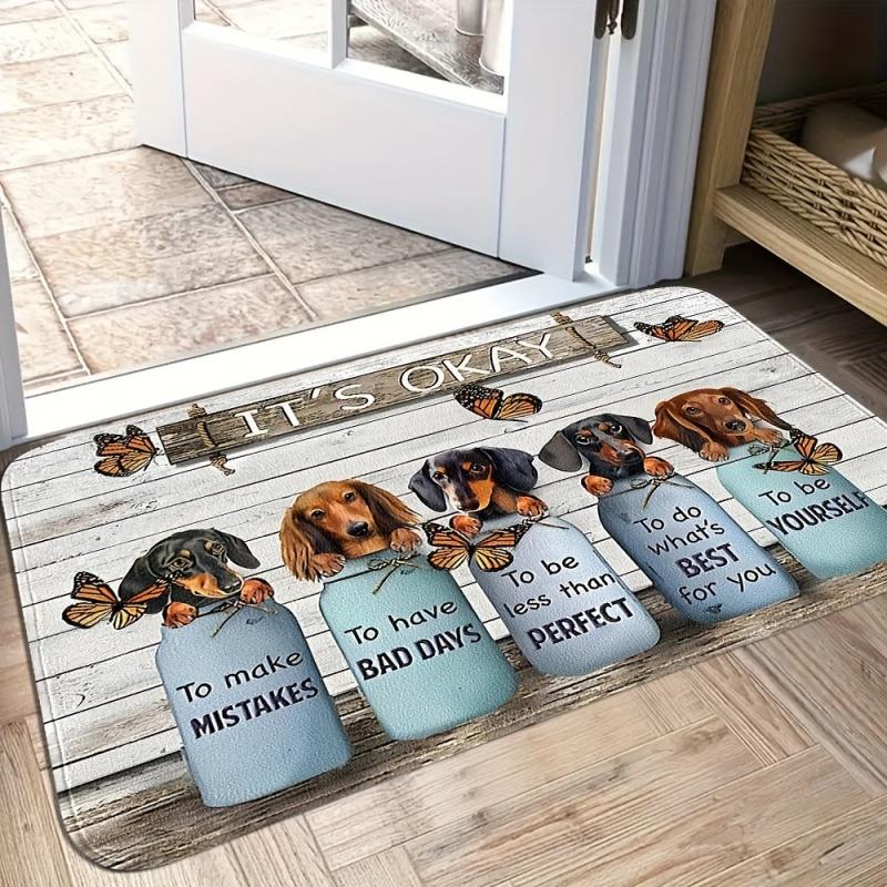 Cartoon Corgi WELCOME Print Doormat Non Slip Entrance Rug Bathroom Kitchen Floor Mat Home Decor