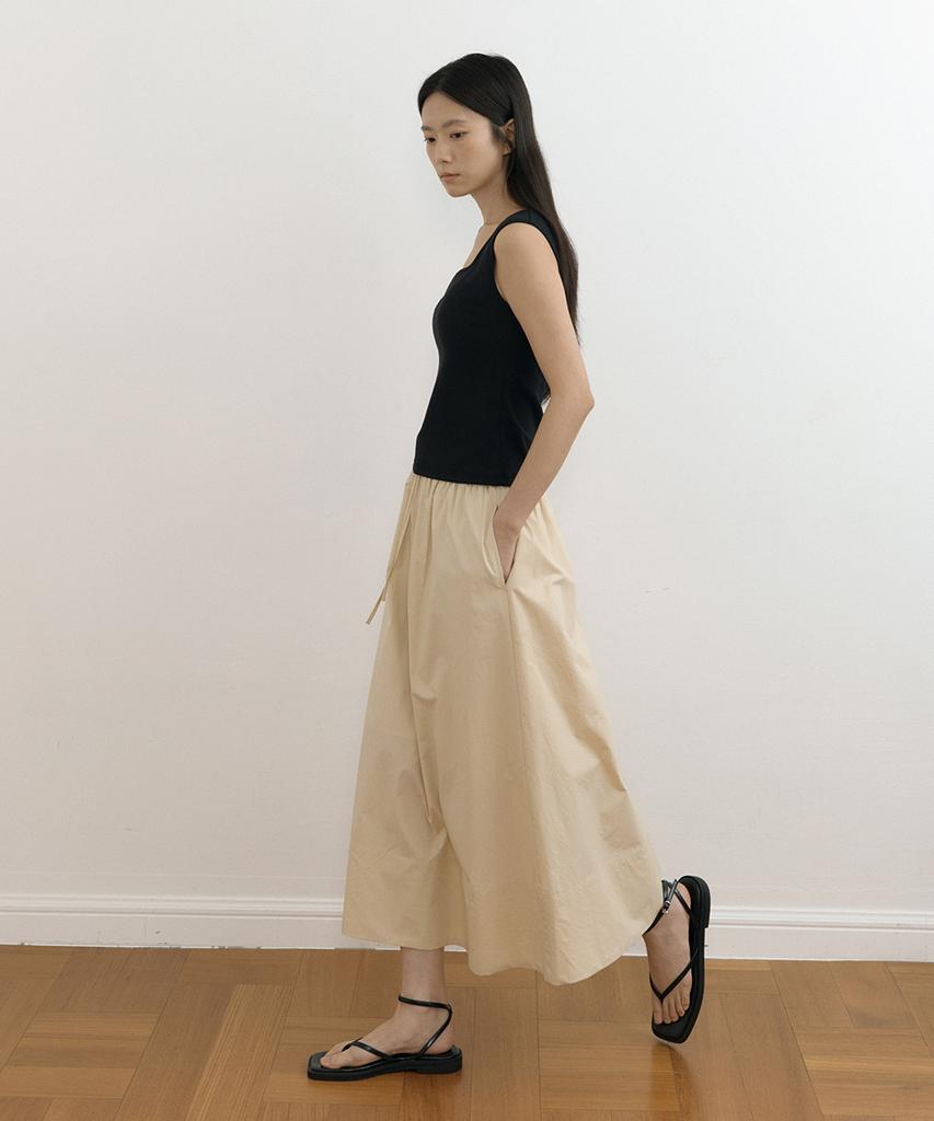 Lingseoul Cotton Full Long Skirt-Beige