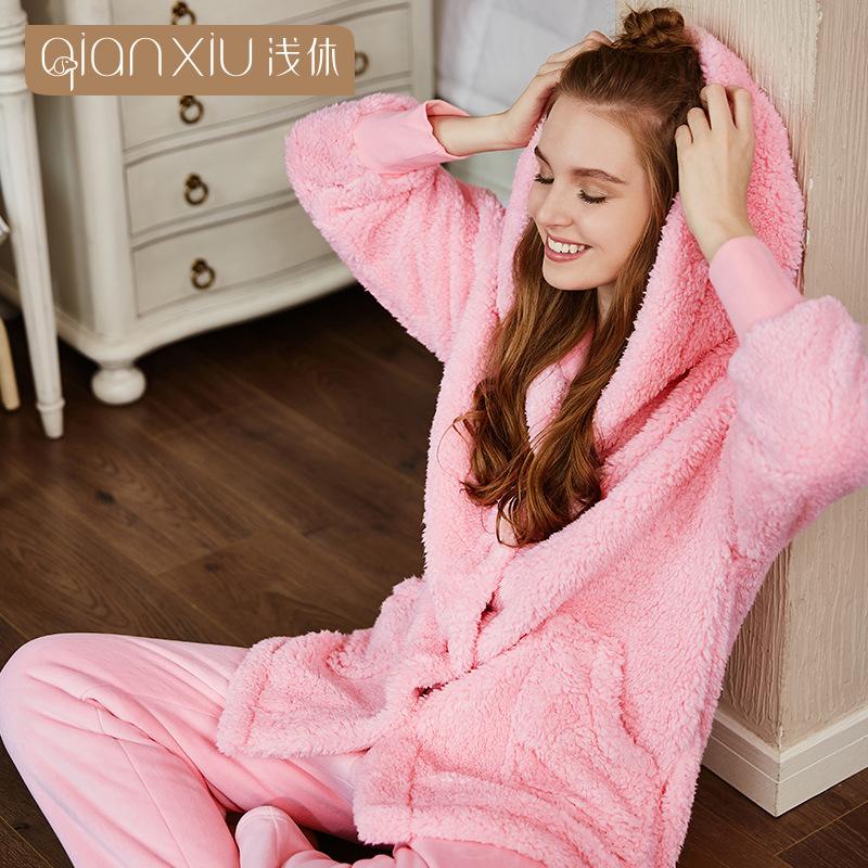 [Verschiedene Stile] Kompound-Imitations-Lammwoll-Pyjama Winter Samt Verdickt Pelz Integrierte Loungewear Hellrot