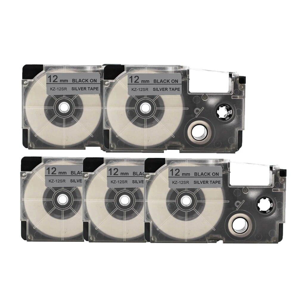5 Packungen 12mm Etiketten XR12WE XR-12GN XR-12X XR-12YW Kompatibel für Casio EZ Etikettendrucker KL-100 KL-60SR KL120 EZ Etikettendruckerband