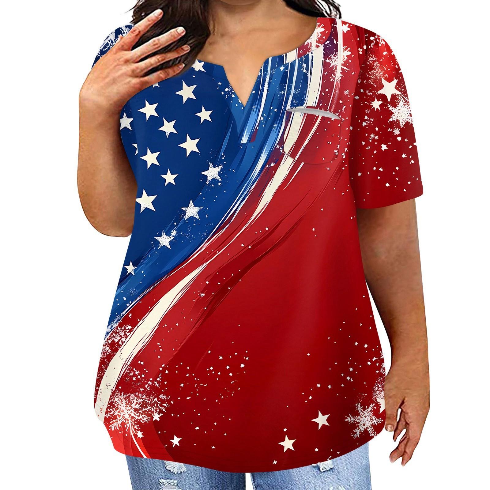 

Женская футболка большого размера, повседневный топ с карманами и V-образным вырезом с короткими рукавами XXL киноварь