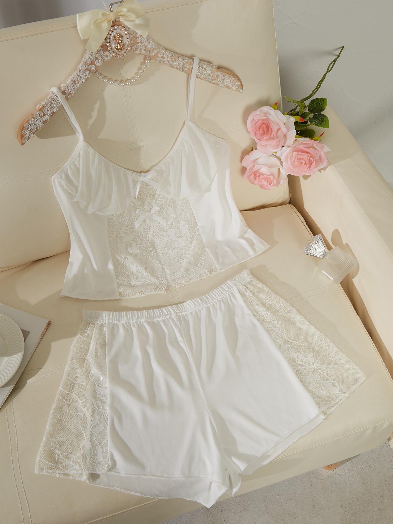ins wind pure white suspender lace comfortable shorts shorts pure wind summer women s clothing S белый