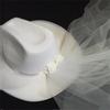 Bride White Cowboy Veil Hat Pearl Rhinestone Wedding Cowgirl Hat Bach Bachelorette Hen Party Bridal Shower Decoration Gift