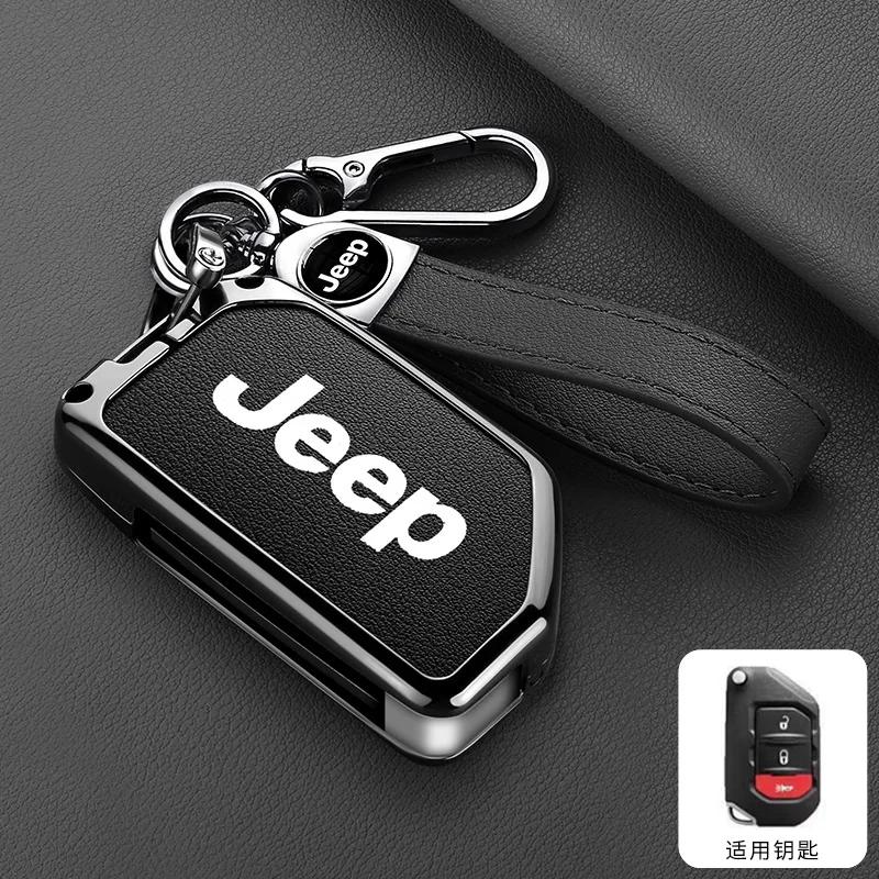 For Jeep 2 3 4 Buttons Metal Leather Car Flip Key Case Cover For Jeep Gladiator JT Sahara JLU Wrangler JL Rubicon 2018 2019 A