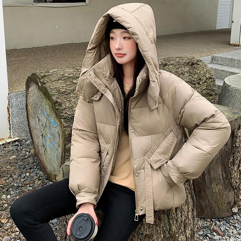 Down and Padded Jacket for Winter 2025 New Loose Short Hooded Solid Color Korean Casual Fashion Thickened Jacket