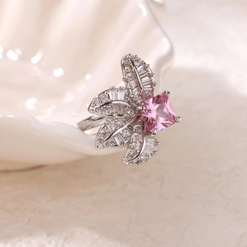 Fashion Personalized Petal Water Drop Ring, Women's Micro-inlaid Zircon Light Luxury Index Finger Ring, High-end Niche Design