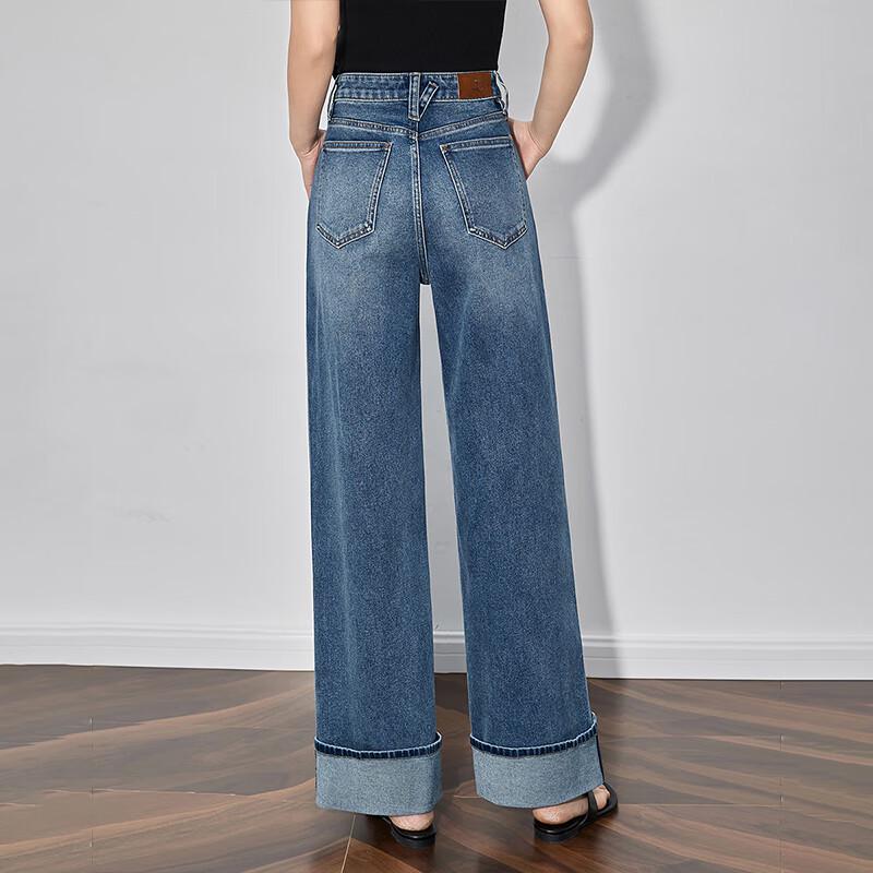Chuyu Women's Retro Wide-Leg Cuffed Jeans