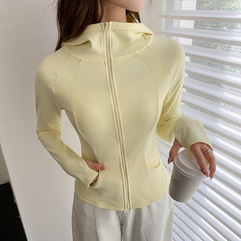 Hooded Sweater Jacket Women's Spring and Autumn New Slim-fit Waist Yoga Sports Short Top Zipper Cardigan