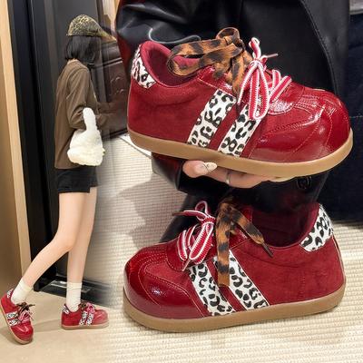 Maillard Leopard Print German Training Shoes Women's Autumn 2025 New Big Head Shoes Inner Height Increase Casual Board Shoes