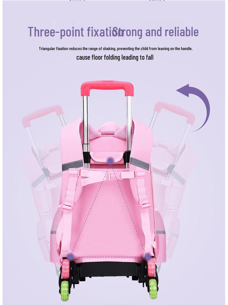 Lightweight Trolley Schoolbag for Primary School Girls - Large Capacity Backpack for Grades 1-6