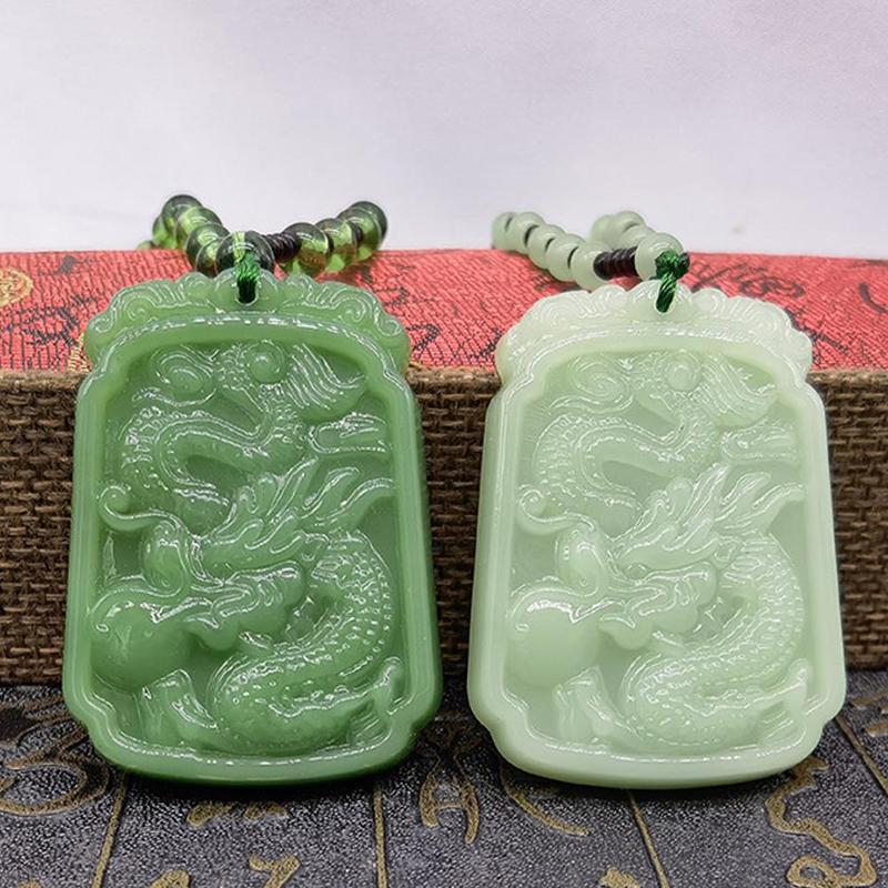 Naszyjnik z zawieszką z ręcznie rzeźbionego szkła w etnicznym stylu chińskim, amulet, biżuteria na szczęście dla kobiet i mężczyzn