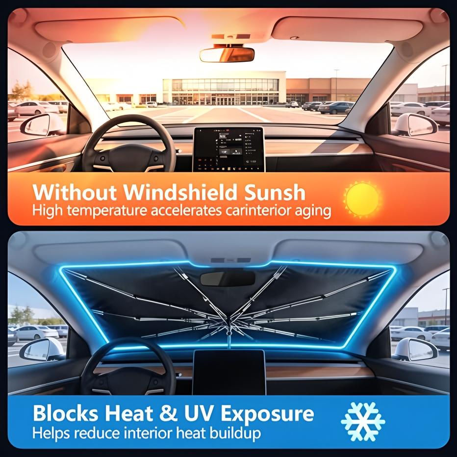 Car Windshield Sun Shade Umbrella 2026 Foldable Car Front Sunshade Auto UV Block Interior Protector Parasol Car Visor Covers Dome Lights 6