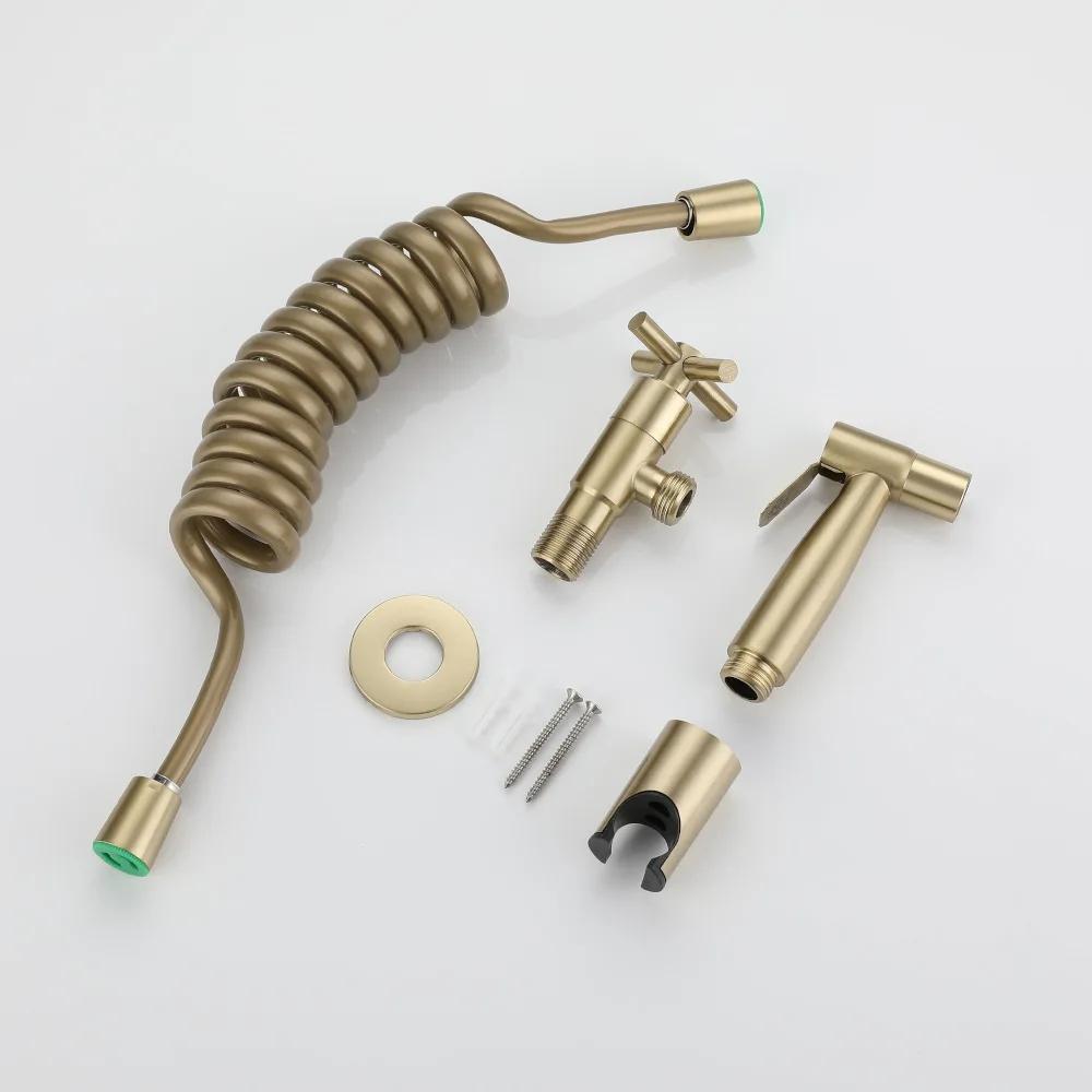 304 Stainless Steel Bathroom Bidet Faucet Set Wall Mounted Brushed Gold Handheld Hand Bidet Faucet Hand Sprayer Shower Cleaning