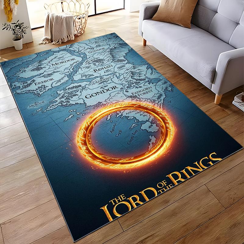 The Lord of the Rings Map and One Ring Design Non-slip Rug Suitable for Living Room and Bedroom Sofas.