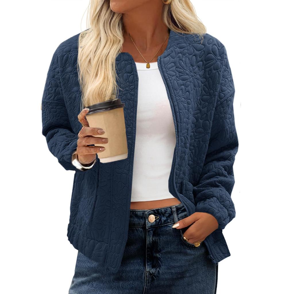 Women's Fashionable Winter Casual  Zipper Jacket Solid Color Jacket