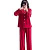 Women's Retro Noble Red Sea Island Cotton Fleece Pajamas - Thick Long Sleeve & Pants for Autumn/Winter