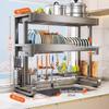 Gunmetal Grey Stainless Steel Telescopic Double-Layer Kitchen Sink Rack