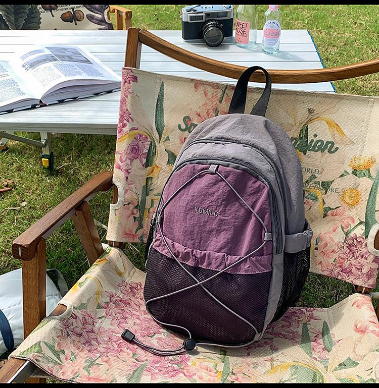 High-Value Color Block Mountain-Style Backpack - Lightweight, Large Capacity, Double Shoulder, Drawstring Design for Couples & Travel.
