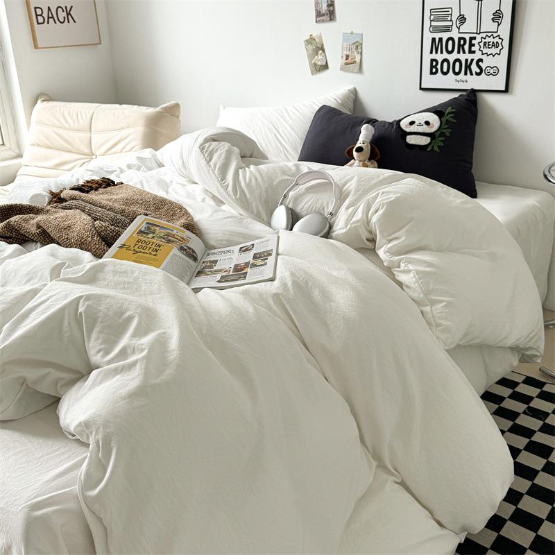 Cotton 4pcs set can sleep naked, super soft pure cotton quilt cover, student dormitory three-piece set, bed sheet, bed hat