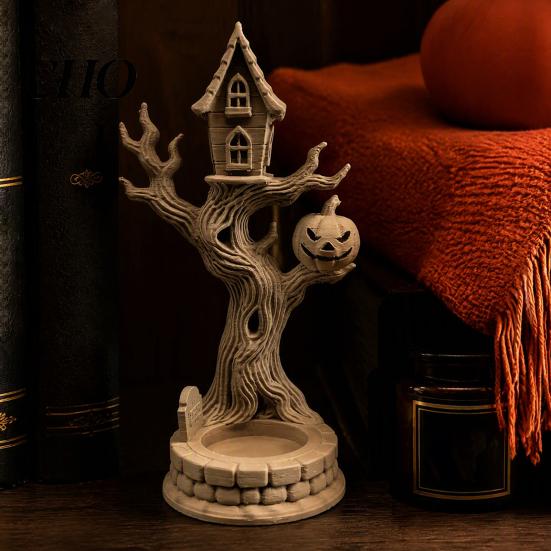 Unique Halloween Gift Ideas 3D Printed Tree House Ornament with Pumpkin, Spooky Table Dark Atmosphere Interior Decor Centerpiece, Dead Figurine